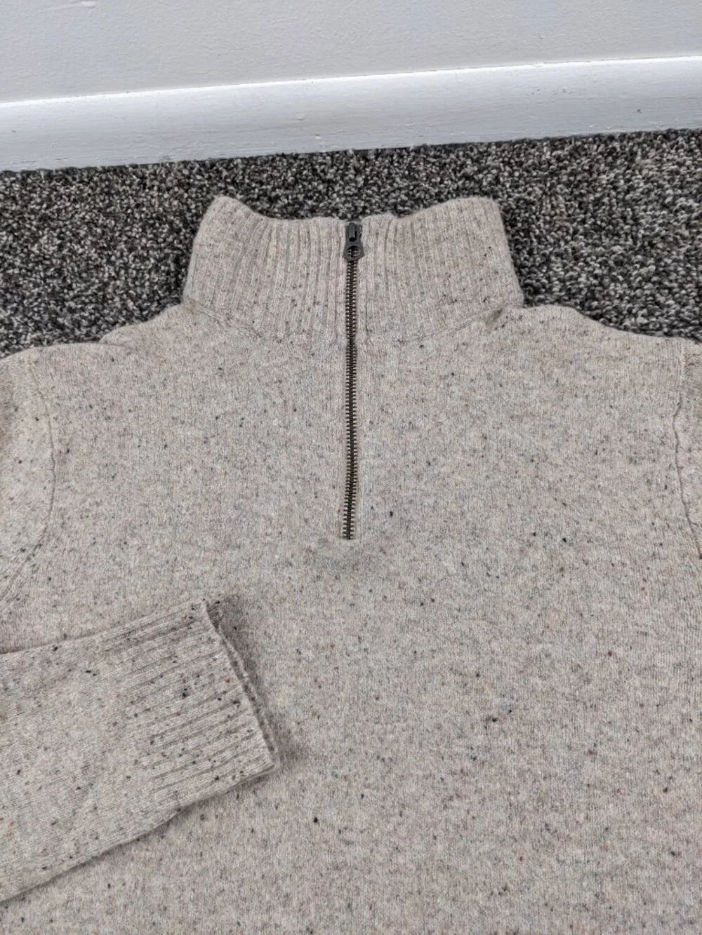 2020 J Crew Sweater 1/2 Zip Merino Wool Donegal Flecked Beige Tan Mens Small